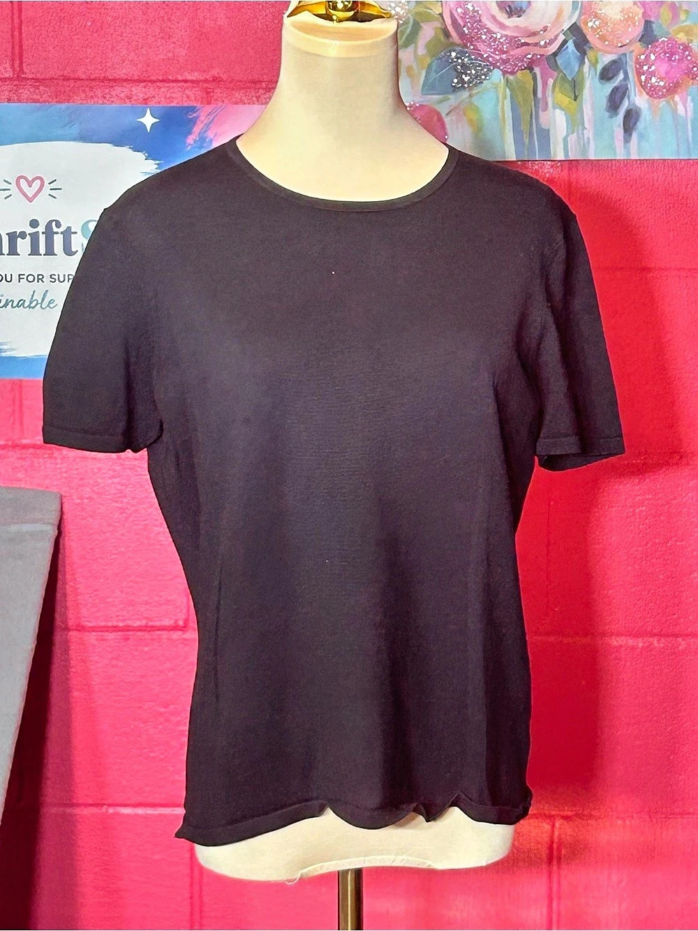 Jones New York Short Sleeve Top in Black Size Large